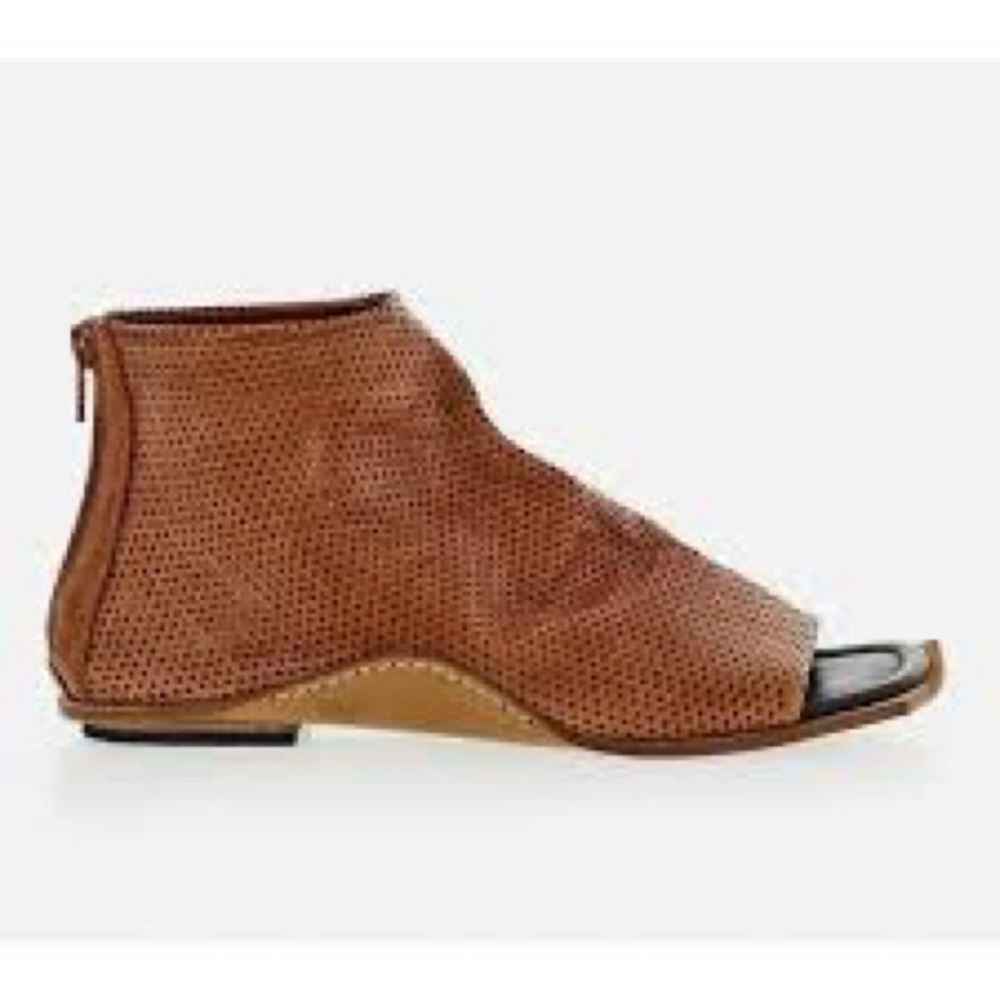 Amanda Gregory Brown Leather Perforated Mesh Square Toe Sandal